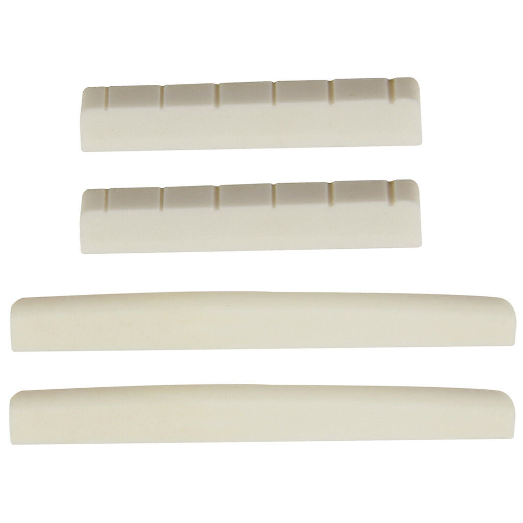 2x 80mm Bone Saddle + Slotted Nut 52mm Replacement for Classical Guitar Accs