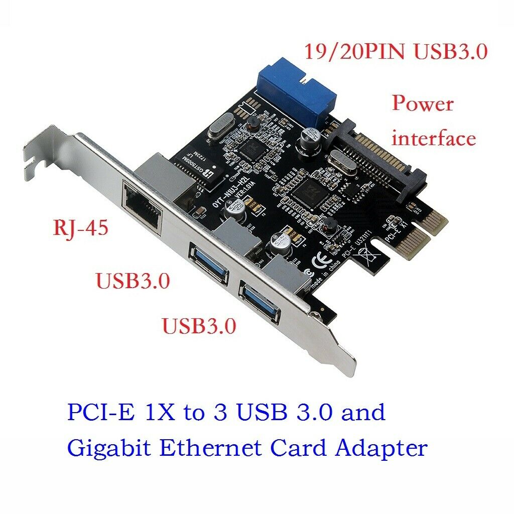 USB3.0 Ethernet Adapter 3 HUB port PCI-E to RJ45 of Gigabit LAN 10/100/1000 Mbps