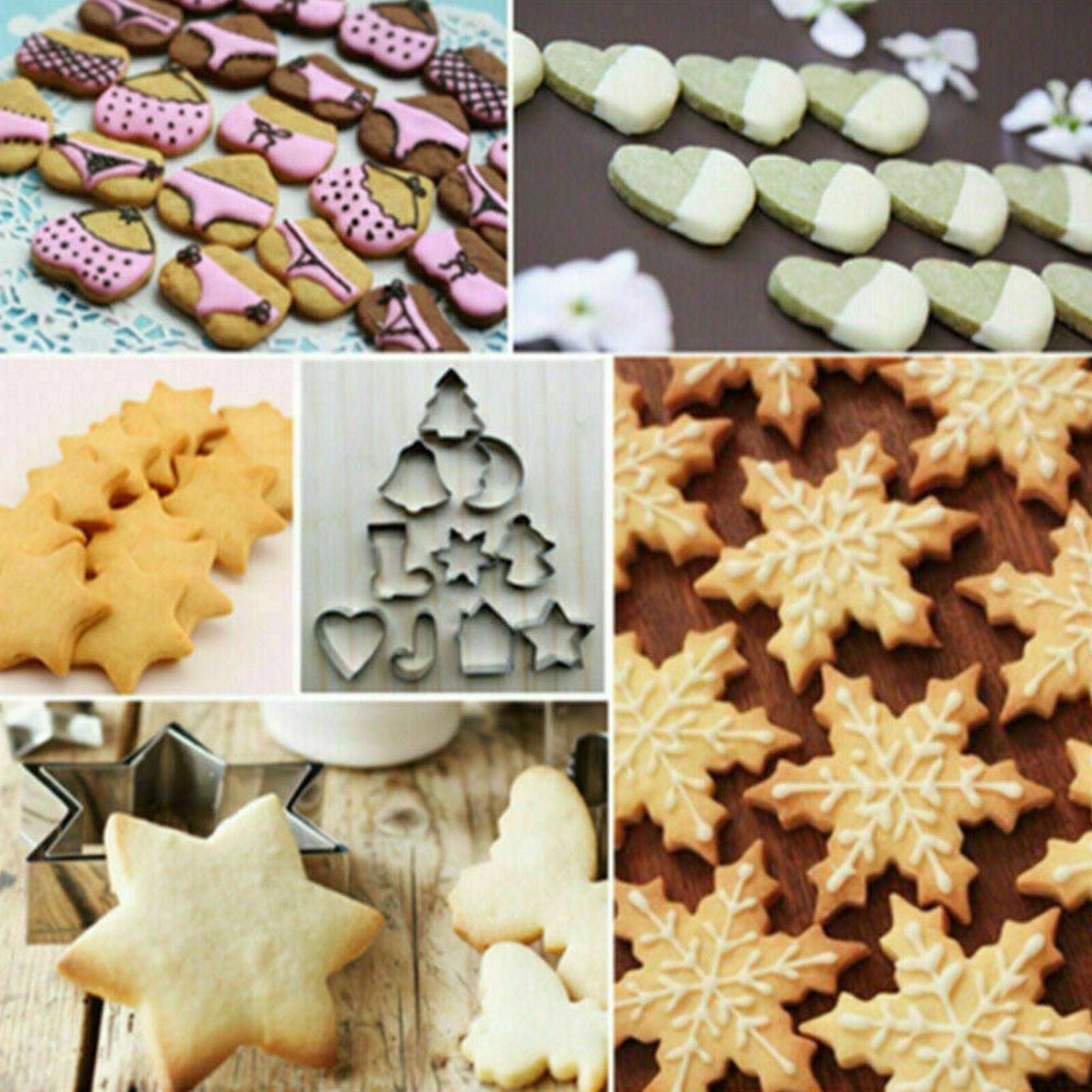 10pcs Christmas Metal Cookie Cutters Set Star Tree Bell Angel Candy Cane Biscuit