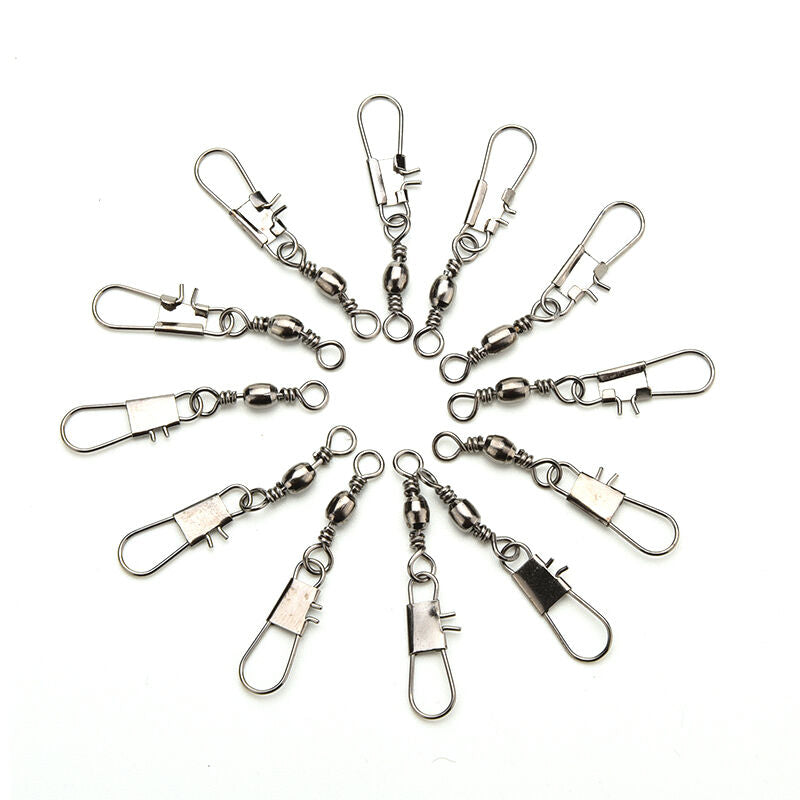 100x Fishing Barrel Swivels Connector Snaps Feeder Coarse Tackle Sea Fish Lin.DD