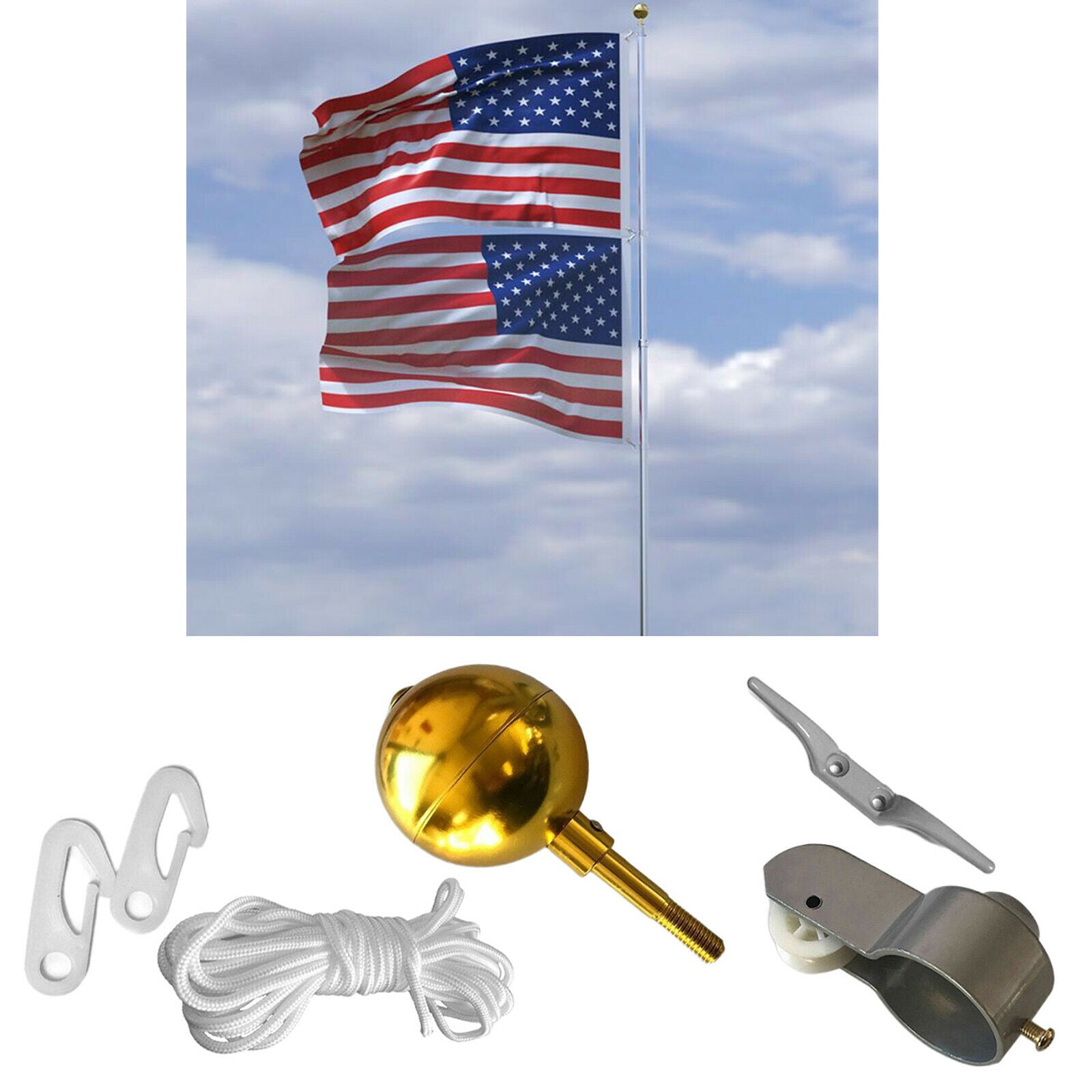 Outdoor Garden Flagpole Hardware Kit for 2"OD Tube 3" Topper Ball Ornament