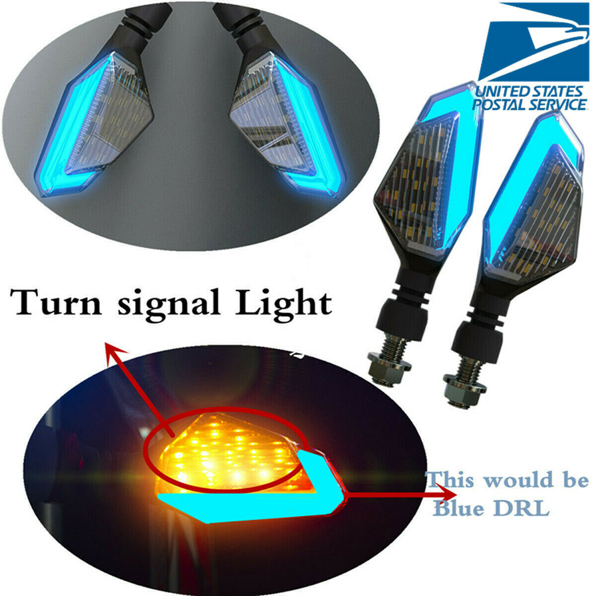 1 Pair 22 High-bright LED Blue Daytime Warning Light + Yellow Turn Signal Light