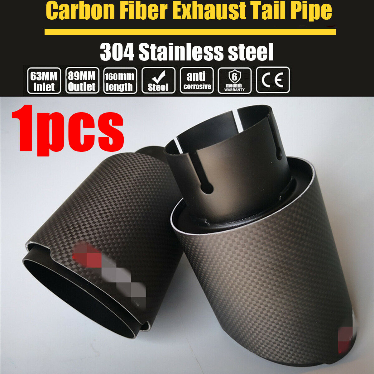 63mm Car Universal End Pipes Carbon Fiber Mattle Black Exhaust Tip Brand New