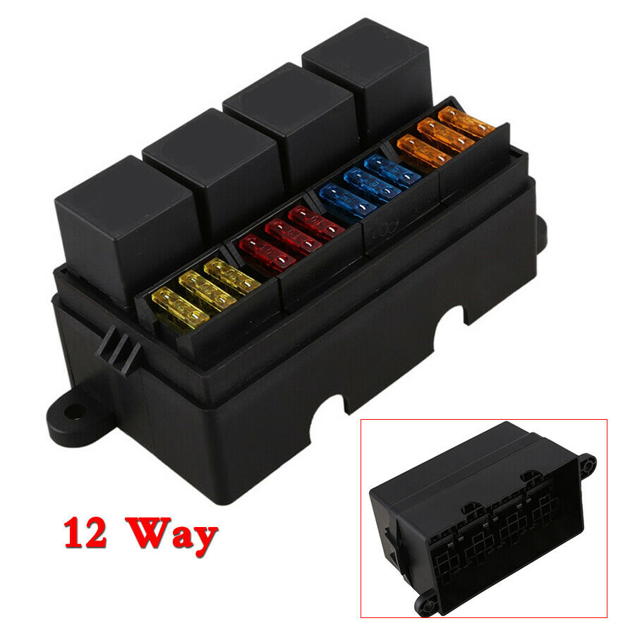 Car SUV 12 Road Insurance Case Blade Fuse Block Box 4Pin 12V 40A 4-Relay Holder