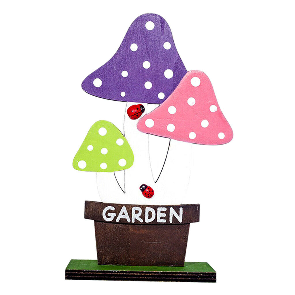 Lovely Mushroom Freestanding Wooden Sign Spring Easter Party Ornament Purple