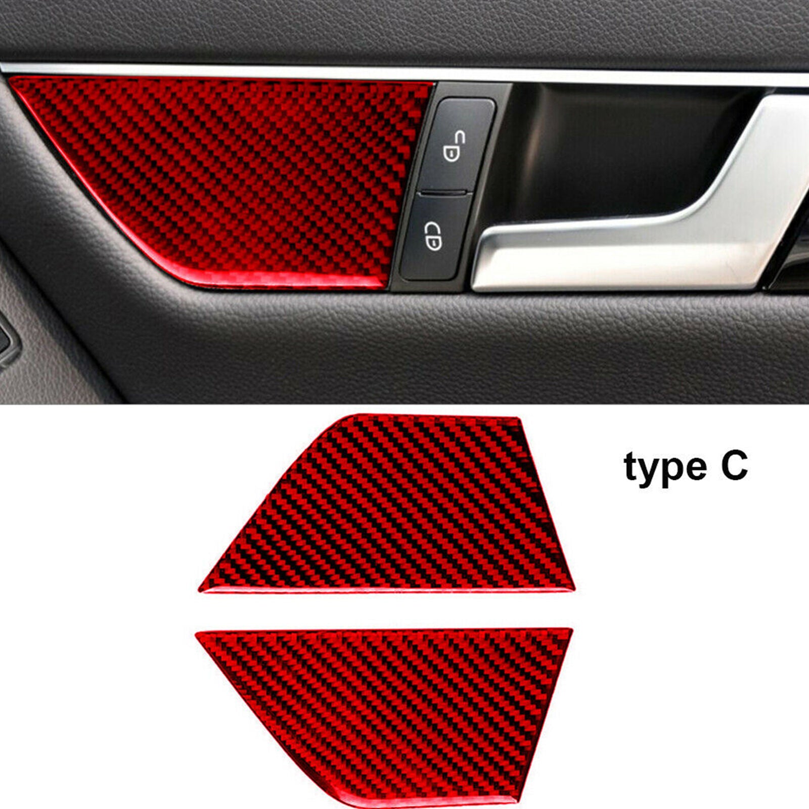 Red Carbon Fiber Seat Console Button Cover Trim For Mercedes-Benz W204 Type C
