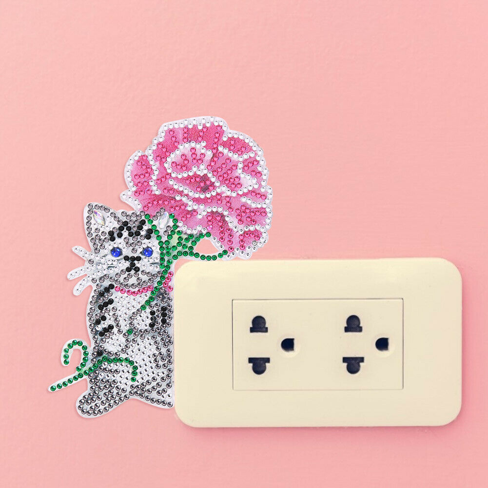 DIY Cat Diamond Painting Luminous Switch Stickers Bedroom Wall Decals Decor  @
