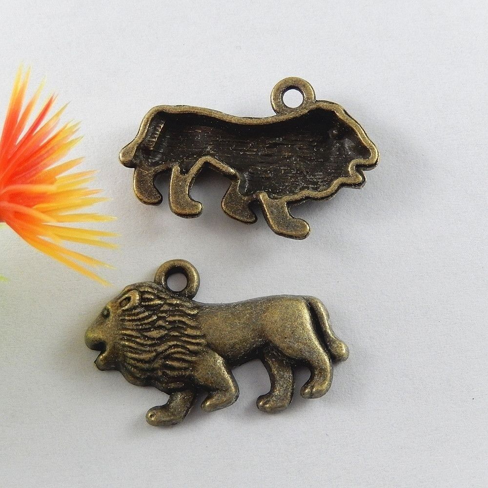 15 Retro Bronze Alloy Lion Pendant Animal Charm Bracelet Jewelry Making 29*19mm