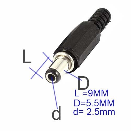 5.5mm x 2.5mm x 9mm Male Jack DC Power Plug Connector Adapter Black