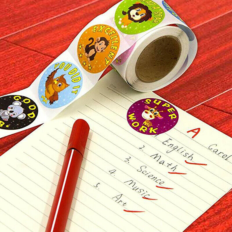 500Pcs/roll Cute Animals Reward Stickers Kids Motivational Students Stick.l8