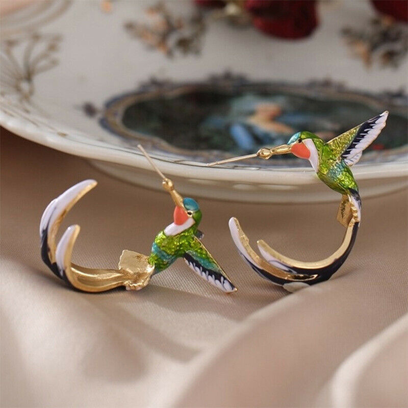 Flying Hummingbird Painting Oil Earrings Fashion Animal Jewelry Female Earri Rf