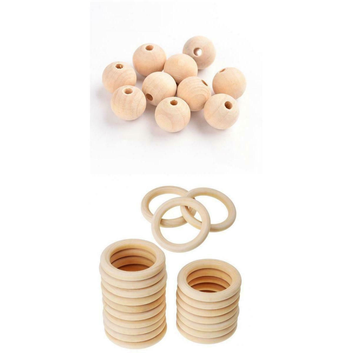 70x Handmade Natural Wooden Teething Wood DIY Loose Beads Baby Teether Rings