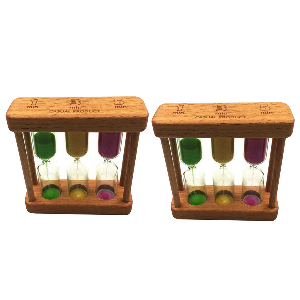 1+3+5 Minutes Wooden Sand Sandglass Hourglass Timer Clock Home Decor Gift, Pack