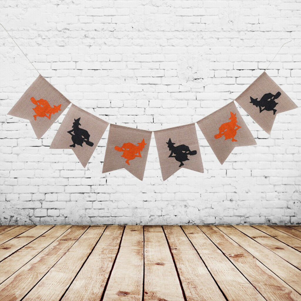 Halloween Witch Burlap Bunting Banner Garland Hanging Decoration Photo Prop