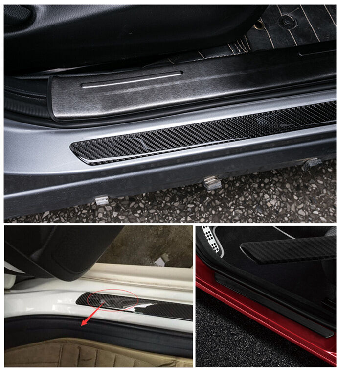 60CM+25CM Carbon Fiber Front Rear Car Scuff Plate Door Panel Step Sill Protector