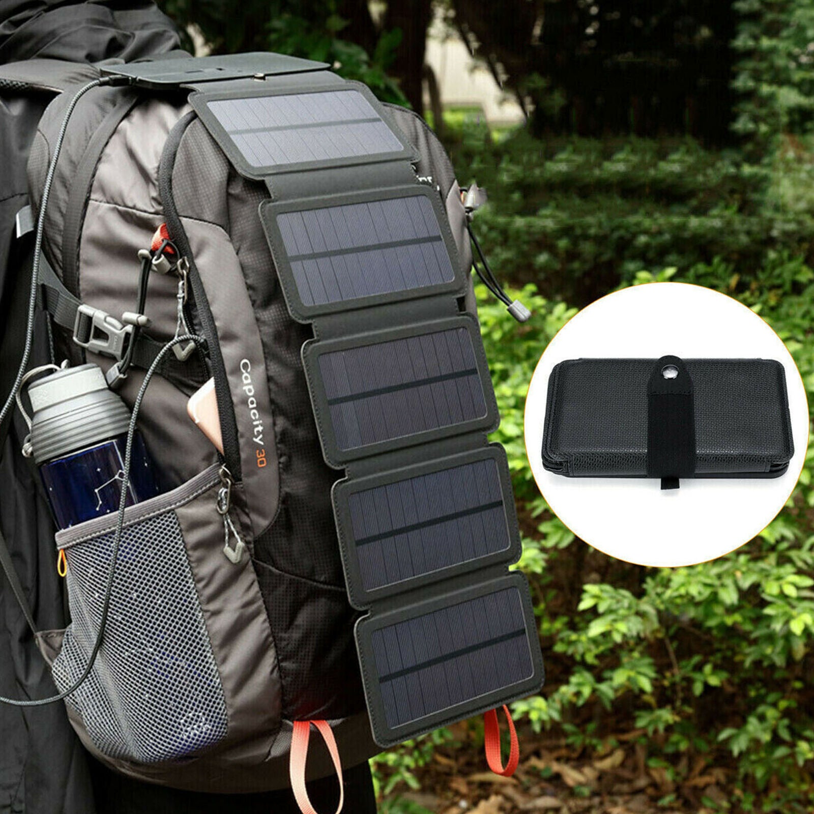 Portable Solar Mobile Phone Charger Panel Power Bank Waterproof Outdoor Camping