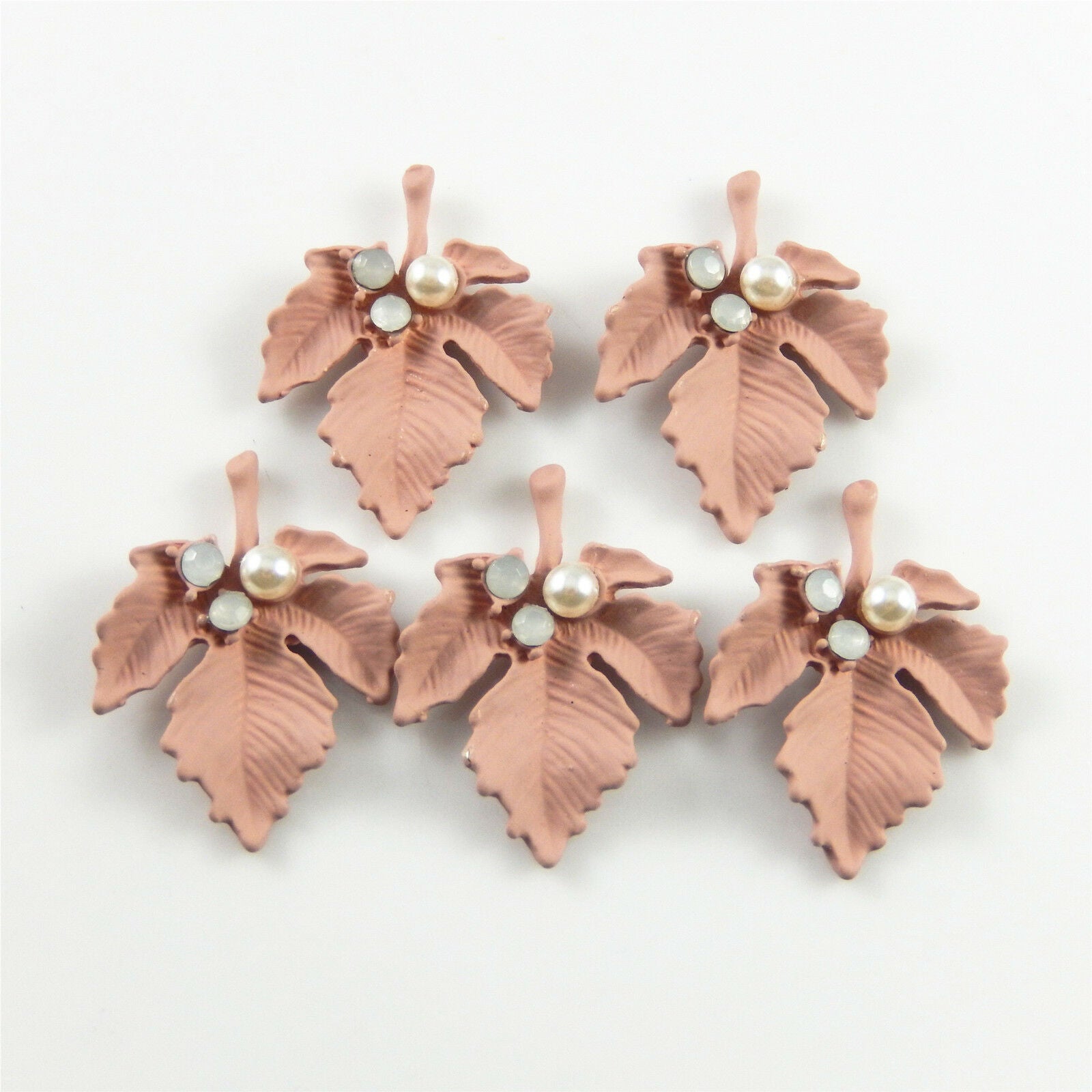 10 pcs Frosted Pink Maple Charm Alloy Leaf Pendant Faux Pearls Decor 29x21x6mm