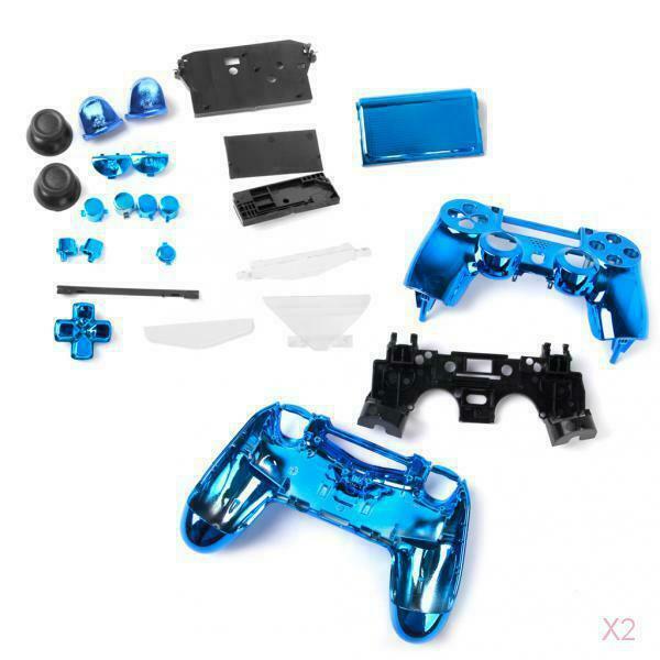 2x Full Housing Shell Case Cover Button Part for Sony PS4 ABS Metal Plate Blue