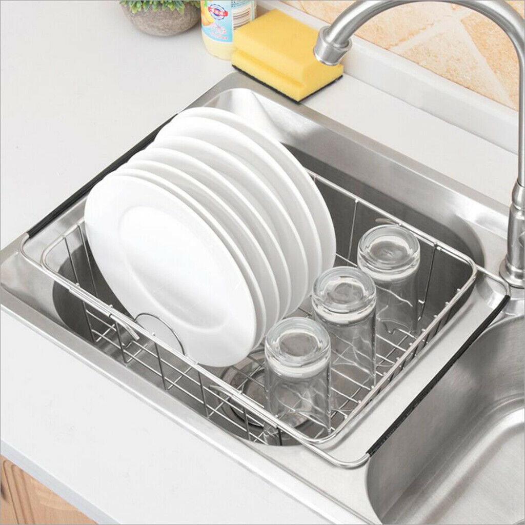 Stainless Steel Sink Dish Drainer, Vegetable Fruit Storage Basket, with