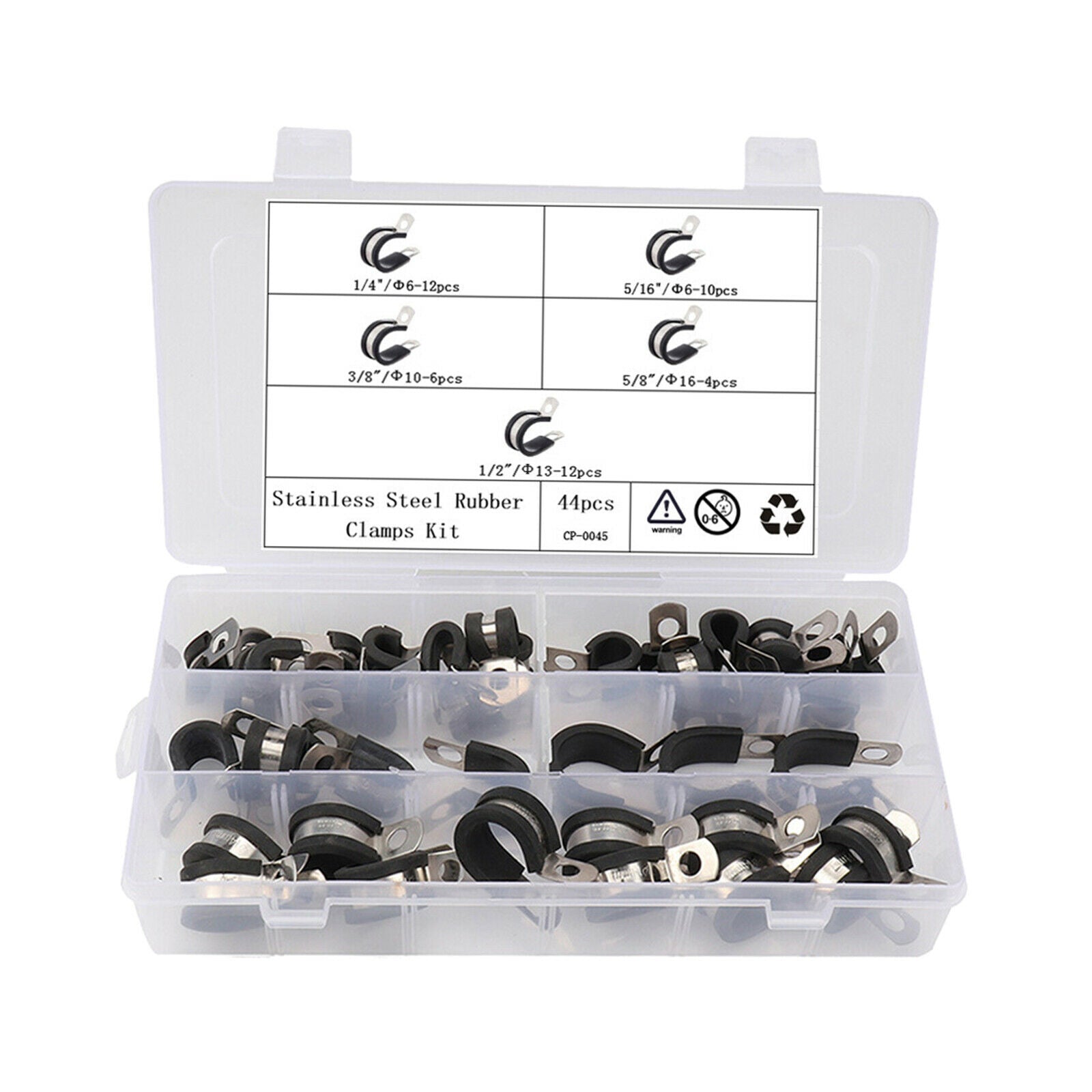 44Pcs 304 Stainless Steel Rubber Band Clamp Rubber Insulated Wire Clamp Kit