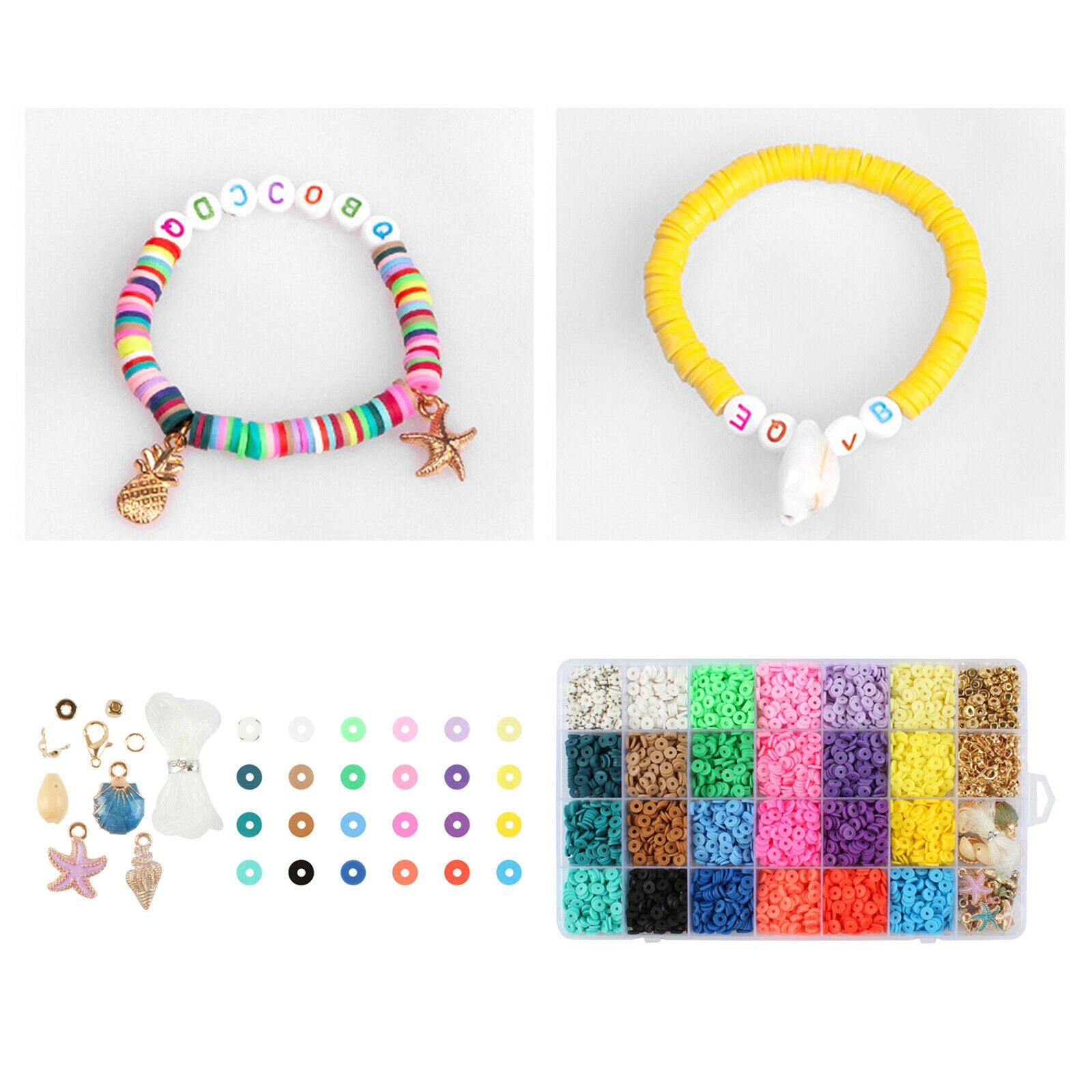 28 Grid Polymer Clay Beads Charms for DIY Bracelets Jewelry Making