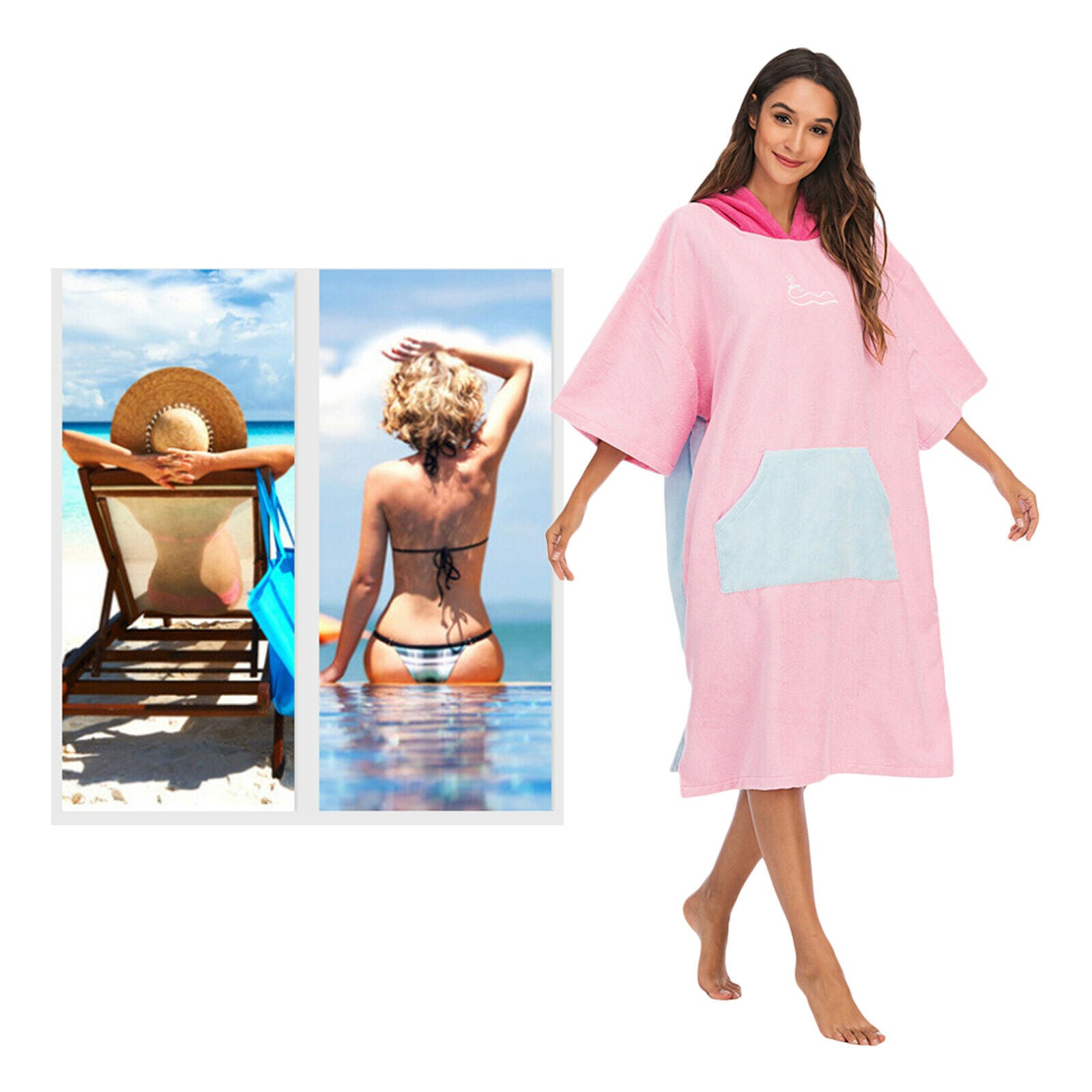 Surf Poncho Change Robe Hooded Thick Wetsuit Towel for Sports Men Women Pink