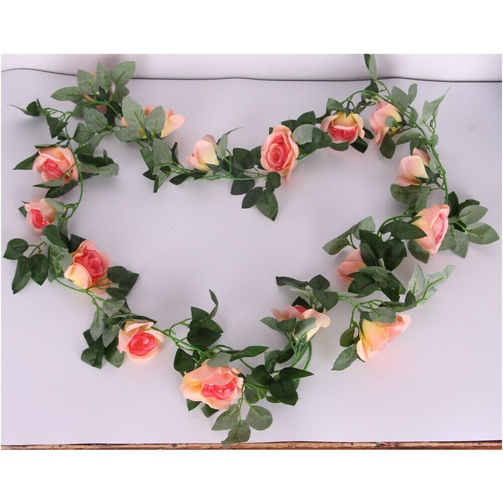 2x Artificial Silk Rose Flower Ivy Vine Wedding Party Home Decor Champagne