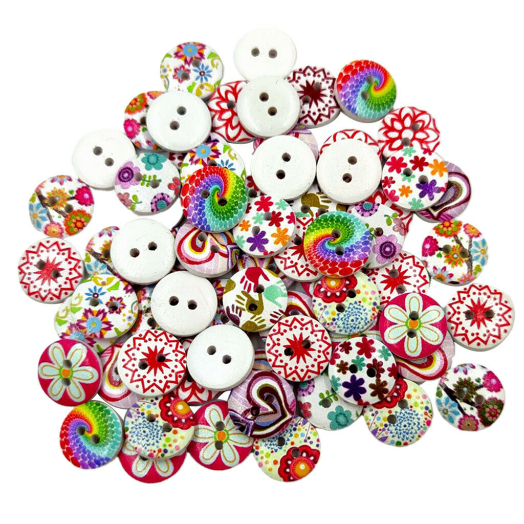 100x 2 Holes Wood Buttons Decorative Button Clothing Decor DIY Crafts 15mm
