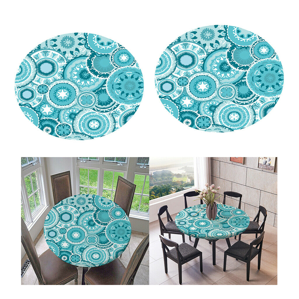 2pcs Table Cover Outdoor Elastic Edged Tablecloth 47" Round Reusable Blue