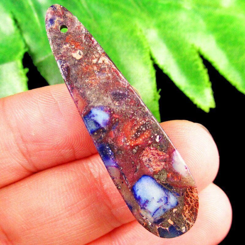 2pcs 45x12x4mm Purple Man-madeSea Sediment Jasper Pyrite Teardrop Pendant A527DP