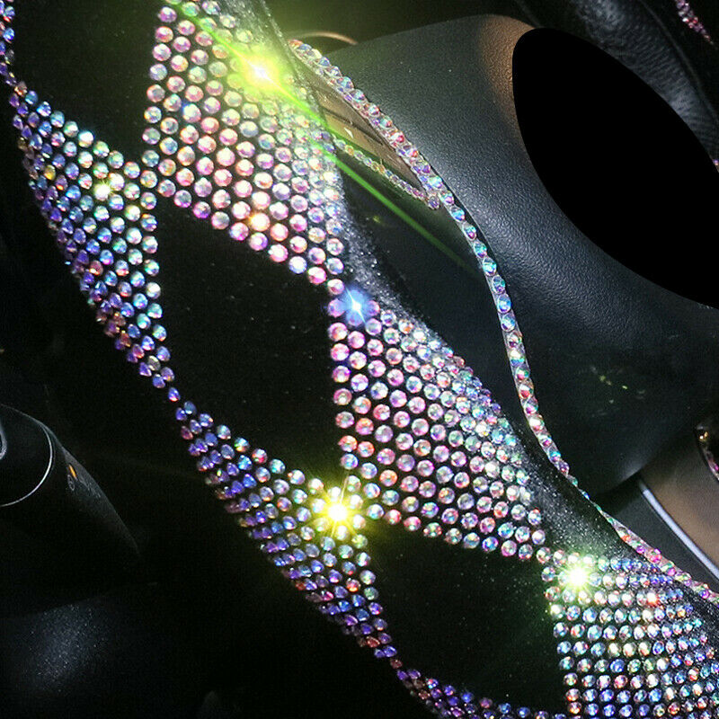 Car Anti Slip Interior 38cm 15" Color Diamond Suede Steering Wheel Cover w/Bling
