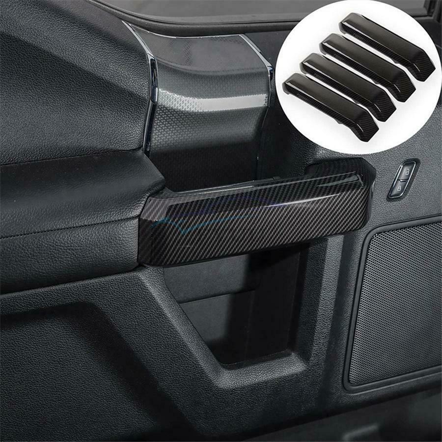 1 Set of Car Carbon Fiber Inner Door Handle Trim For Ford F150 F-150 2015-2020