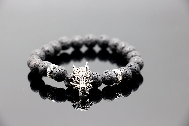 Charm Men's Lava Rock Beaded Dragon Bracelet Lucky Yoga Energy Wrist Bracelet