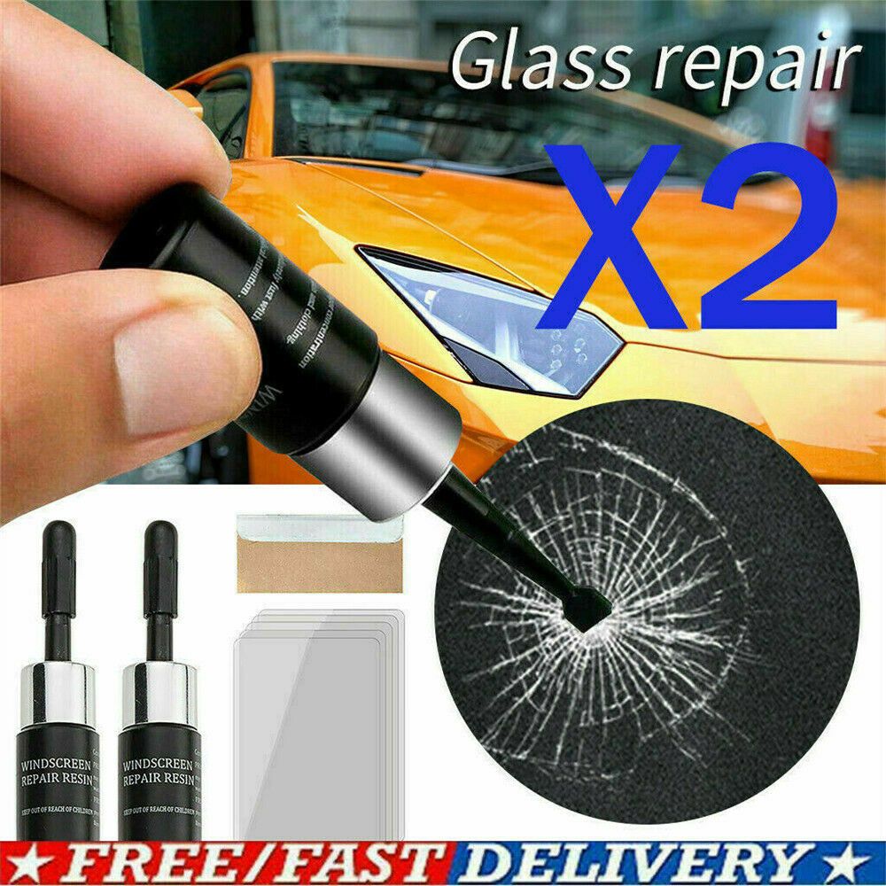 2PC Automotive Glass Repair Fluid Car Window Glass Crack Chip Nano Repair Tool ~