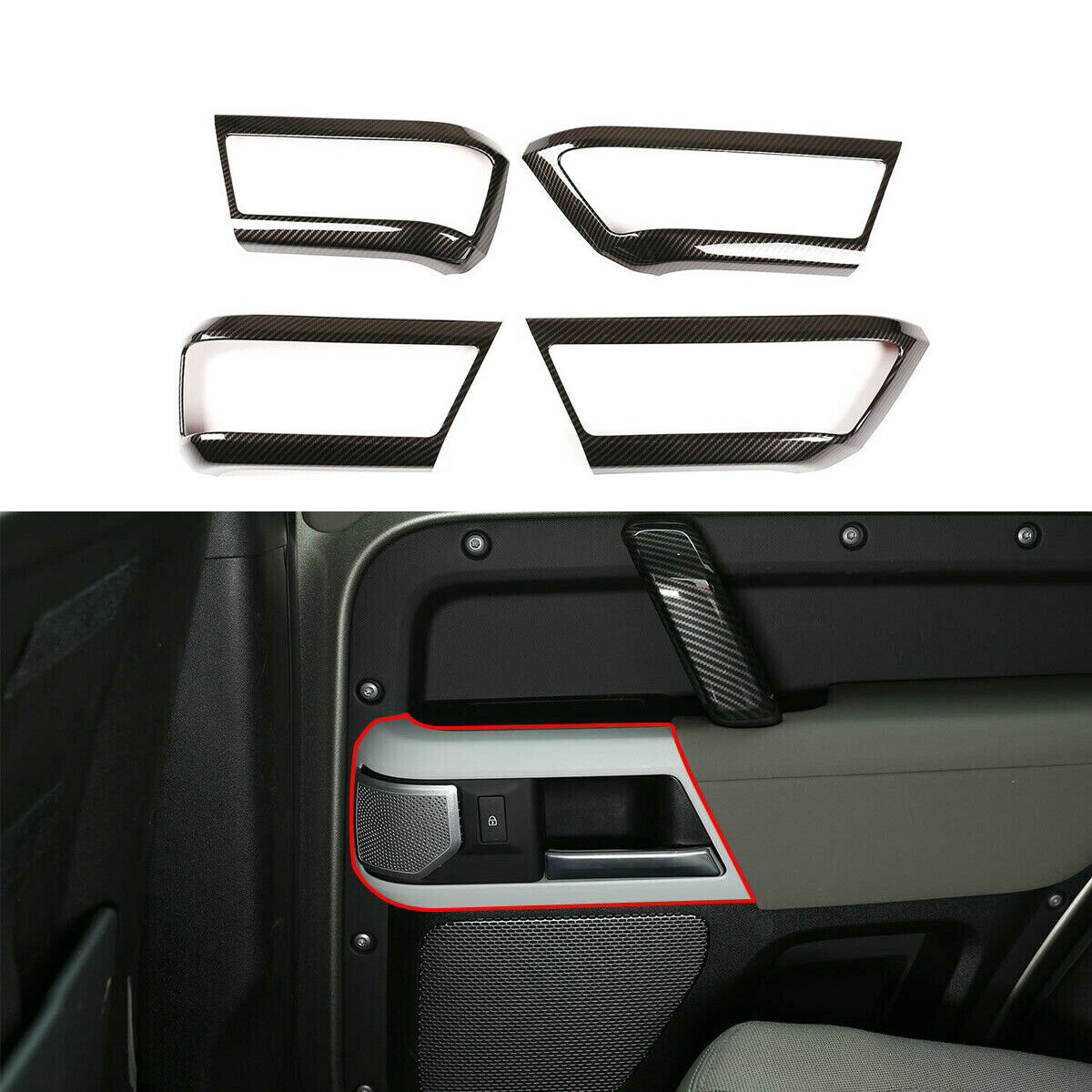 For Defender 110 2020-2021 4Pcs Carbon Fiber Door Handle Frame Covers Kit ABS