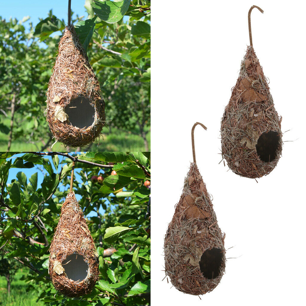 2 Pieces Handmade Woven Straw Bird Nest Cage Birdhouse Bed House for Parrot