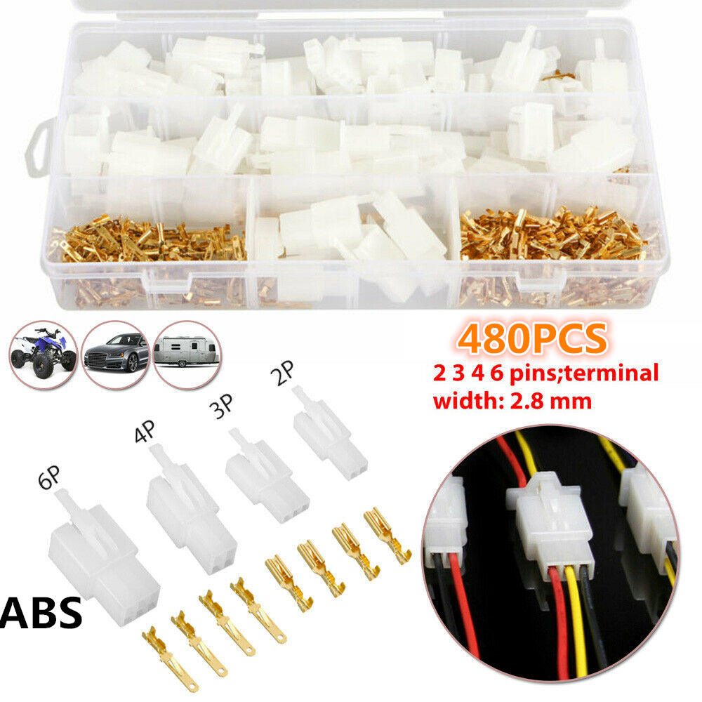 480Pcs Motorcycle Car Electrical 2/3/4/6 Pin 2.8mm Wire Auto Connectors Term Set