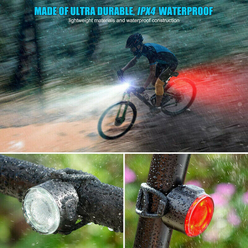 LED Bike Bicycle Front + Rear Lights USB Rechargeable Waterproof Cycling Camp