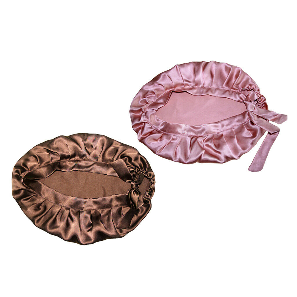 2 Pieces Women Lady 100% Silk Nightcap Sleep Hat Head Wrap Hair Care Bonnet