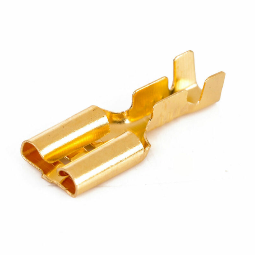 100PCS Quick Disconnect 6.3mm Brass Crimp Terminal Cable Female Spade Connector