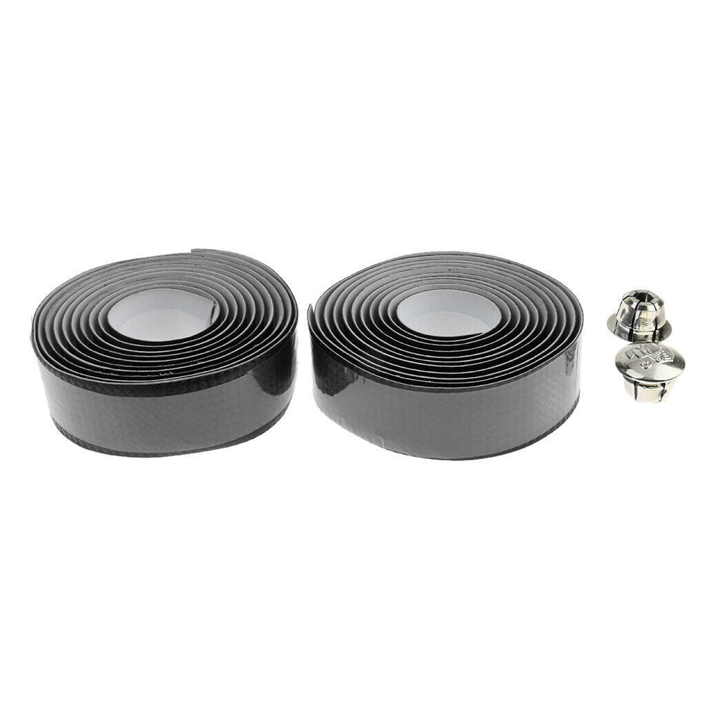 1Pair Road Bike Bicycle Cork Handlebar Grip Tape Wrap with 2 Bar Plugs Black