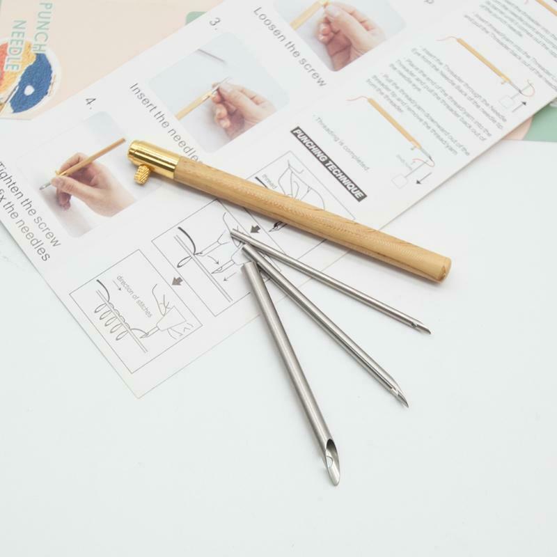 Wooden Handle Punch Poke Needle Embroidery Pen Wire Guide Sewing Weaving Tools