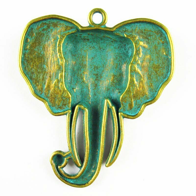3Pcs Carved Brass Bronze Elephant Head Pendant Bead 54x48x5mm A-8PJ