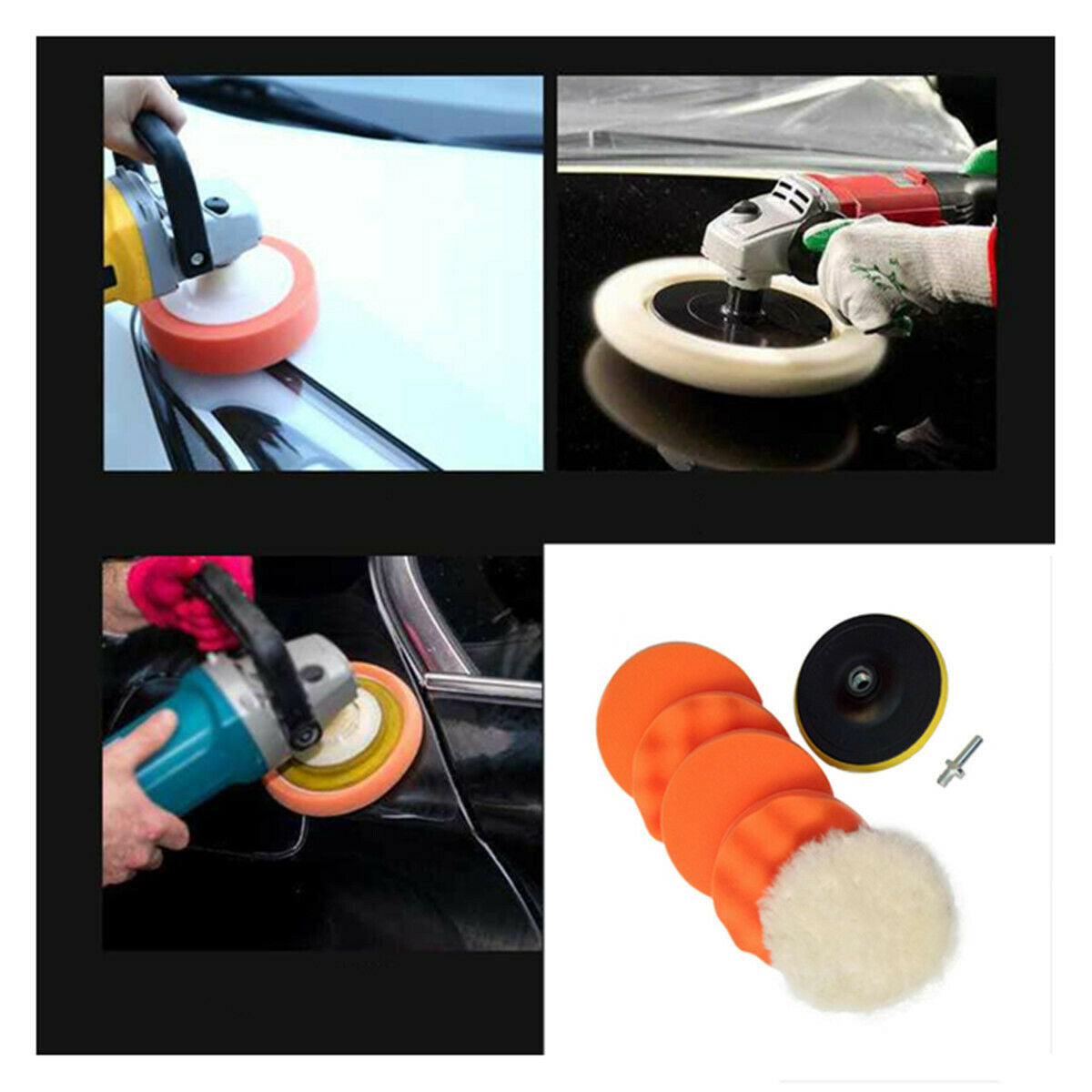 7Pcs 4"sponge Polishing waxing Buffing Pads Kit Compound-Auto Car Drill Adapter