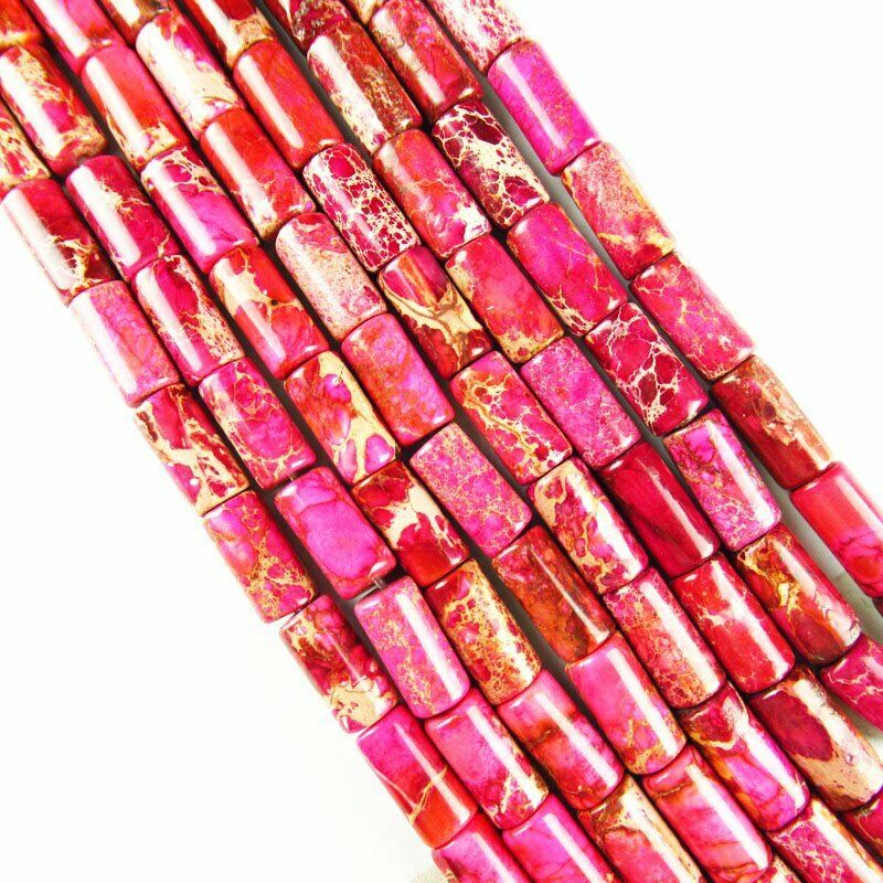 16x6mm Red Man-made Sea Sediment Jasper Column Loose Bead 15.5 inch A-596DHS