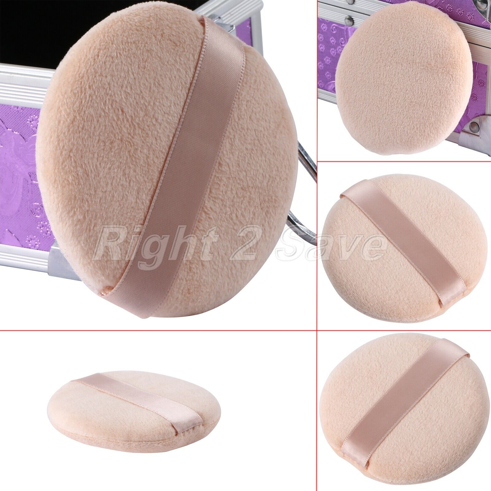 4Pcs Large Cosmetic Powder Polish Face Facial Pad Makeup Beauty Puff by Ribbon