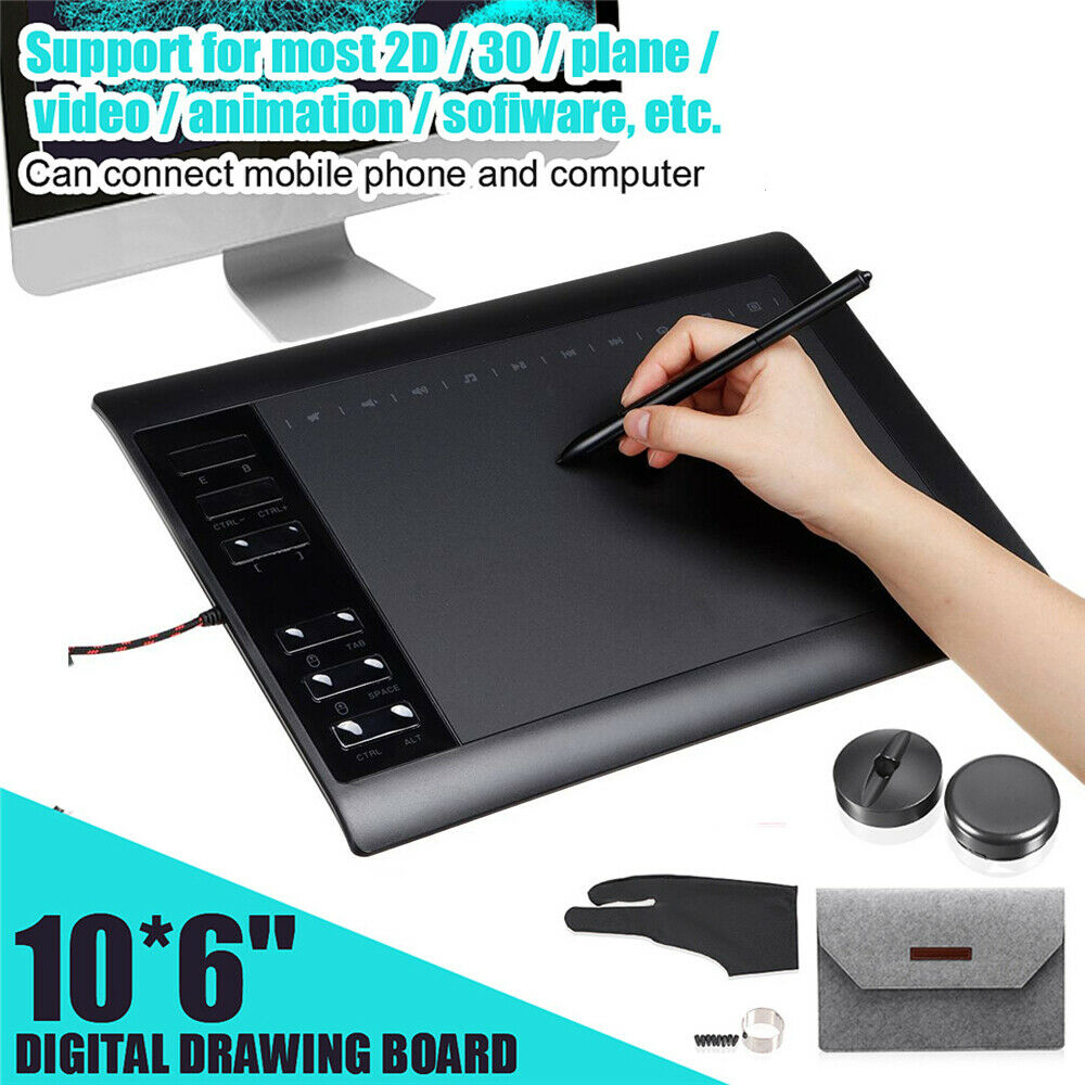 10*6 inch Graphics Tablet 8192 Levels Graphic Drawing Tablet 233 Point w/ Pen
