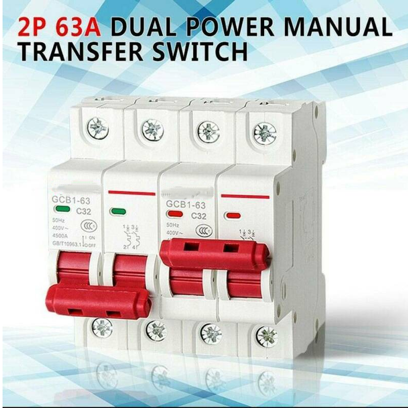 1Pcs Manual Transfer Switch 2P 63A Mts Dual Power Circuit Breaker Mcb 50Hz/60Hz