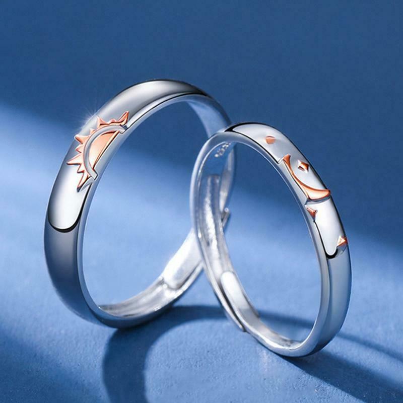 1 Pair Sun and Moon Lover Couple Rings Set for Him and Her Valentines Day Gifts