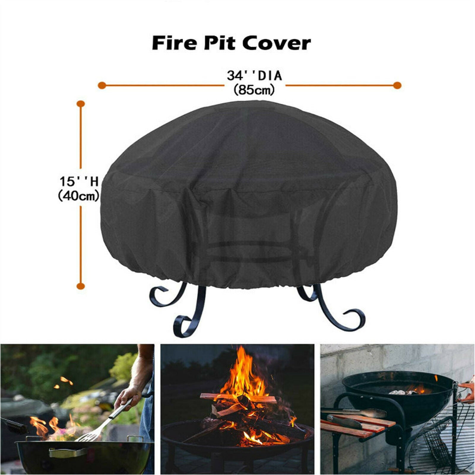 85x85x40cm Round Fire Pit Cover Protector Covers Weather Resistant Dustproof